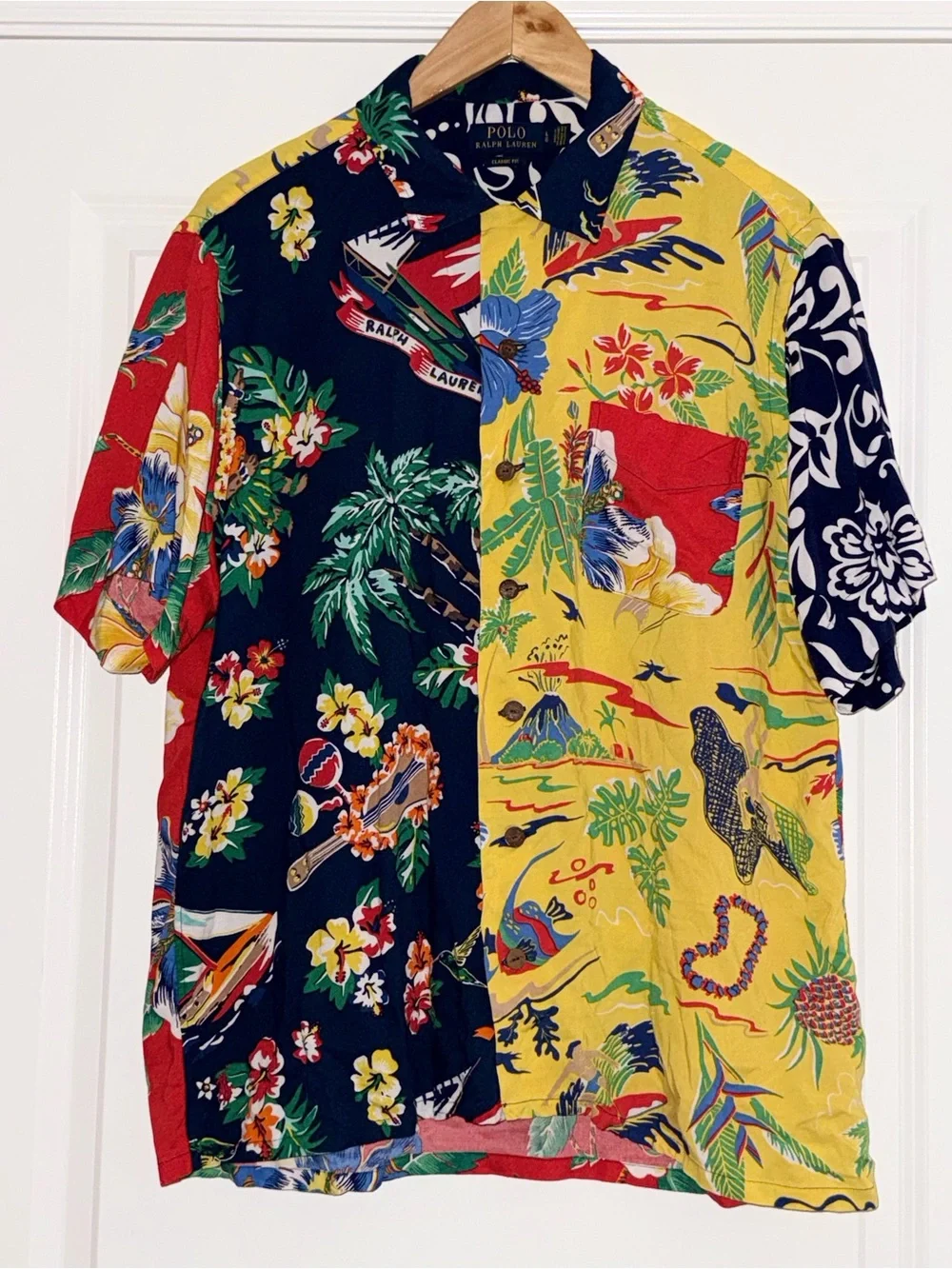 Polo Ralph Lauren Mens L Hawaiian Shirt 100% Viscose Tropical Floral Classic Fit